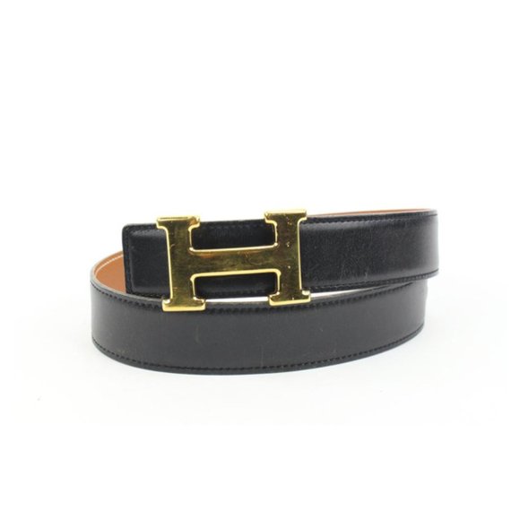 Hermès Black x Brown 18mm H Logo Belt Kit Gold 121h61 - Picture 1 of 12